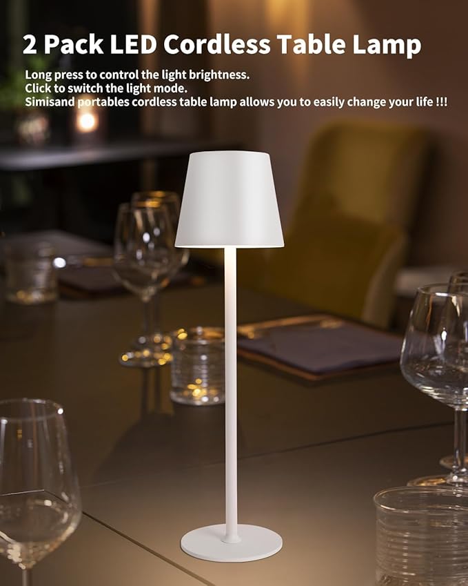 Cordless Table Lamp LED Desk Lamp,5000mAh Rechargeable Touch Night Light Lamp,Wireless Minimalist Design for Restaurant/Bedroom/Bars/Outdoor Party/Camping/Coffee Shop(White)