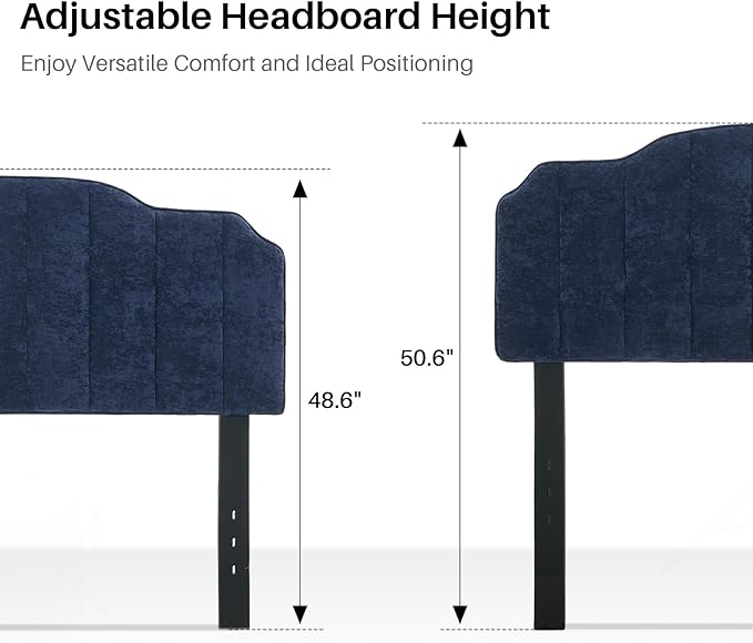Queen Size Headboard Dark Blue Upholstered Headboard Adjustable Height&Width Chenille Headboards Modern Vertical Channel Design Bed Head Board, Dark Blue