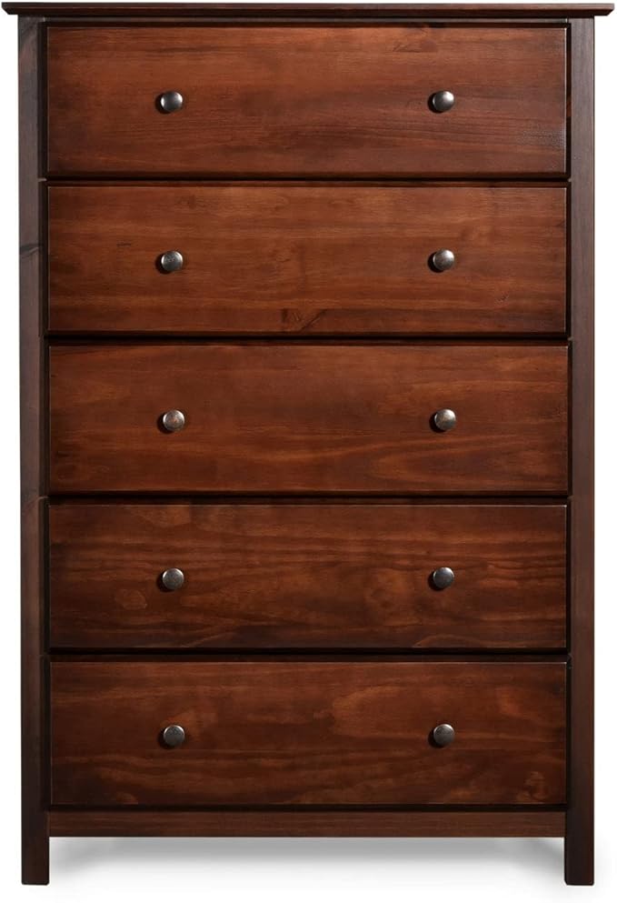Grain Wood Furniture Shaker 5-Drawer Chest, Solid Wood with a Cherry Finish