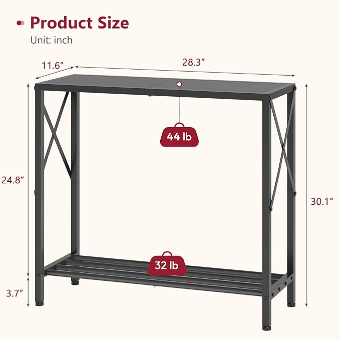 Tajsoon Small Entryway Table, 2-Tier Narrow Consle Table for Entryway, Small Hallway Table with Storage Shelves, Thin Sofa Table for Hallway, Living Room, Corridor, Office, Black