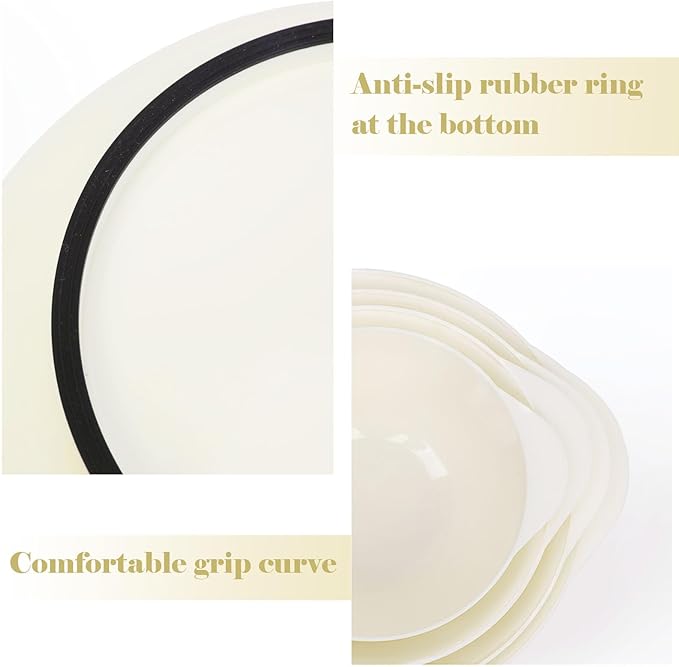 BoxedHome 4 Quart Large Plastic Mixing Bowls, Microwave Safe Mixing Bowl Set with Pour Spout, Nesting Bowls for Space Saving Storage(Beige)