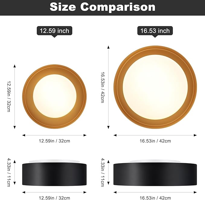 Vikaey Modern Mid Century Flush Mount Ceiling Light, 2-Light Minimalist Round Light Fixture, Black and Gold Drum Ceiling Lamp with Glass Lampshade for Bedroom, Hallway, Kitchen, 12.5in