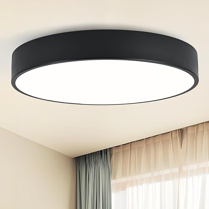 18 Inch Modern Flush Mount Ceiling Light, 4-Lights Black Round Light Fixture, Minimalistic Ceiling Lamp Fixture for Bedroom Laundry Room Bathroom Living Room