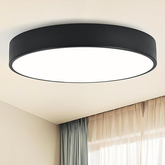 18 Inch Modern Flush Mount Ceiling Light, 4-Lights Black Round Light Fixture, Minimalistic Ceiling Lamp Fixture for Bedroom Laundry Room Bathroom Living Room