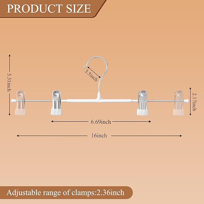 Pants Hangers with Clips for Women 20 Pack 16Inch Adjustable Heavy Duty Space Saving Skirt Hangers Non-Slip Trousers, Jeans Clothes,Shorts White