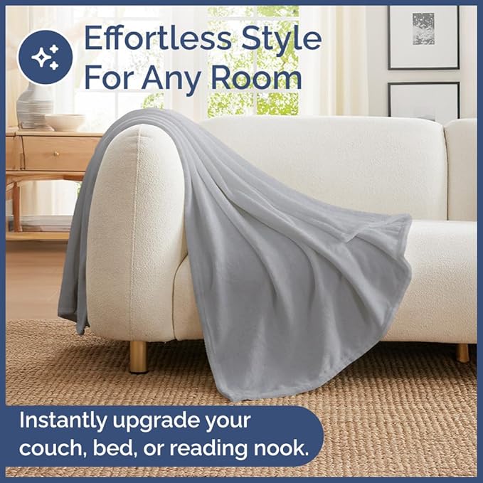 Ultra Soft Fleece Blanket Throw Size - Flannel Fleece Luxury Throw Blanket - Lightweight for Couch Bed Chair - Thick, Warm and Breathable - All Season Cozy Fuzzy, Anti-Static Microplush Bedding, Grey