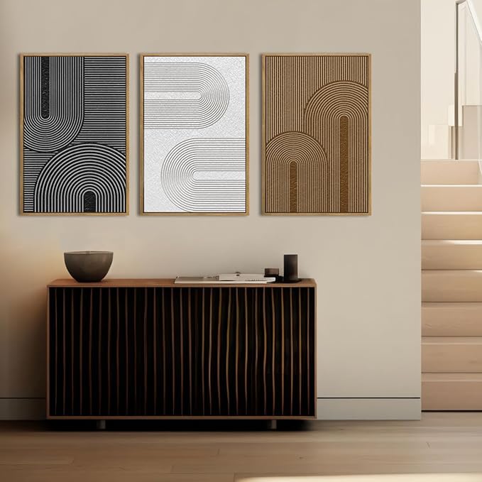 BINCUE Abstract Neutral Canvas Paintings Modern Artwork for Walls Framed for Bedroom Living Room Hallway 16x24 Inch Set of 3