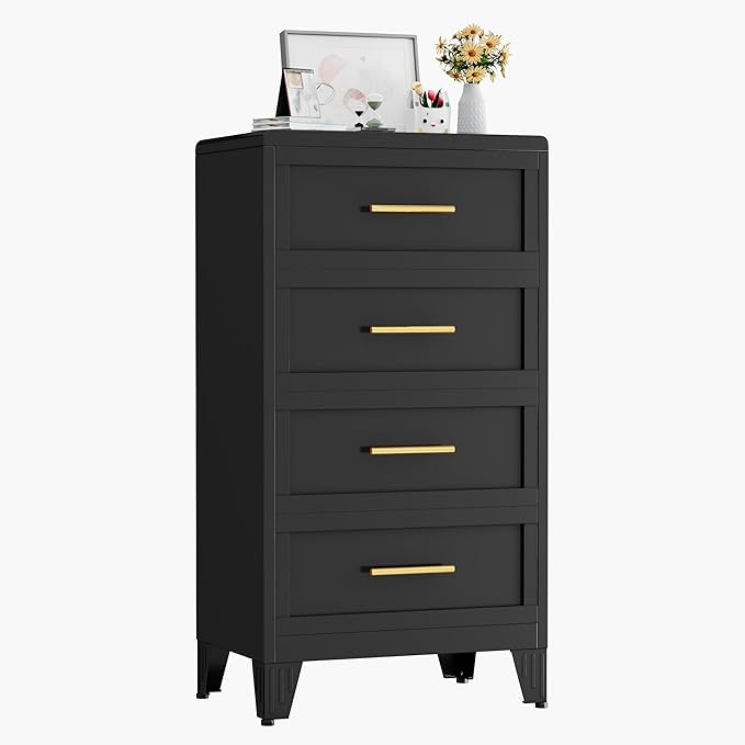 Metal Dresser Tall Narrow Dresser for Bedroom Chest, 44.45" H Drawer Chest, Closet Dressers & Chests of Drawers for Living Room, Hallway (4 Drawers Black 24inch Wide)