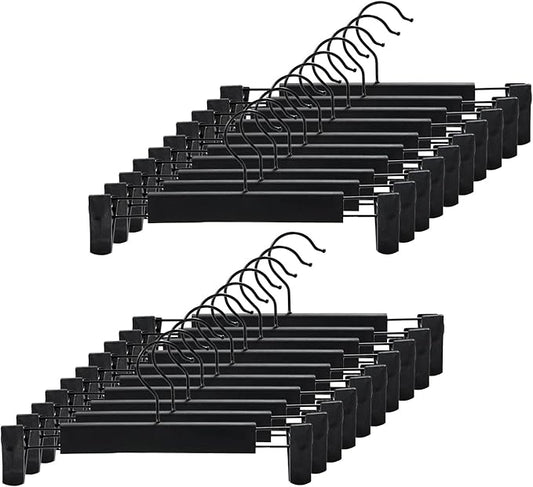 20 Pack Pants Hangers with Adjustable Non-Slip Clips Anti-Rust Hanging Hook for Trouser,Skirts,Jeans,Clothes Hangers Black