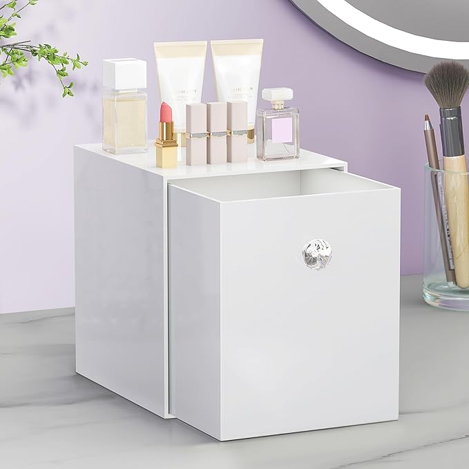 Delamu Disposable Facial Towels Storage Box - Stackable Acrylic Organizer Compatible with Clean Skin Club Towel XL, Bathroom Vanity, Dresser Holder, Dustproof Multipurpose for Makeup, Skincare,White