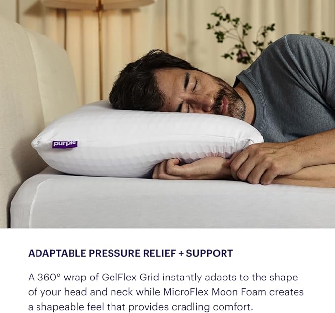 Purple Freeform Pillow - Standard Size, Customizable Support with GelFlex Grid & MicroFlex Moon Foam - Pressure Relief, Cooling, Extra Filling & Adjustable Height