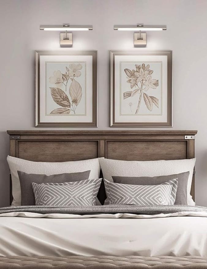 Joosenhouse LED Picture Lights Hardwired Dimmable 16.53" Inch Artwork Display Lamp with Swing Arm 7W(45W Eqv.), Hardwired Connection, 3000K Warm White, Brushed Nickel