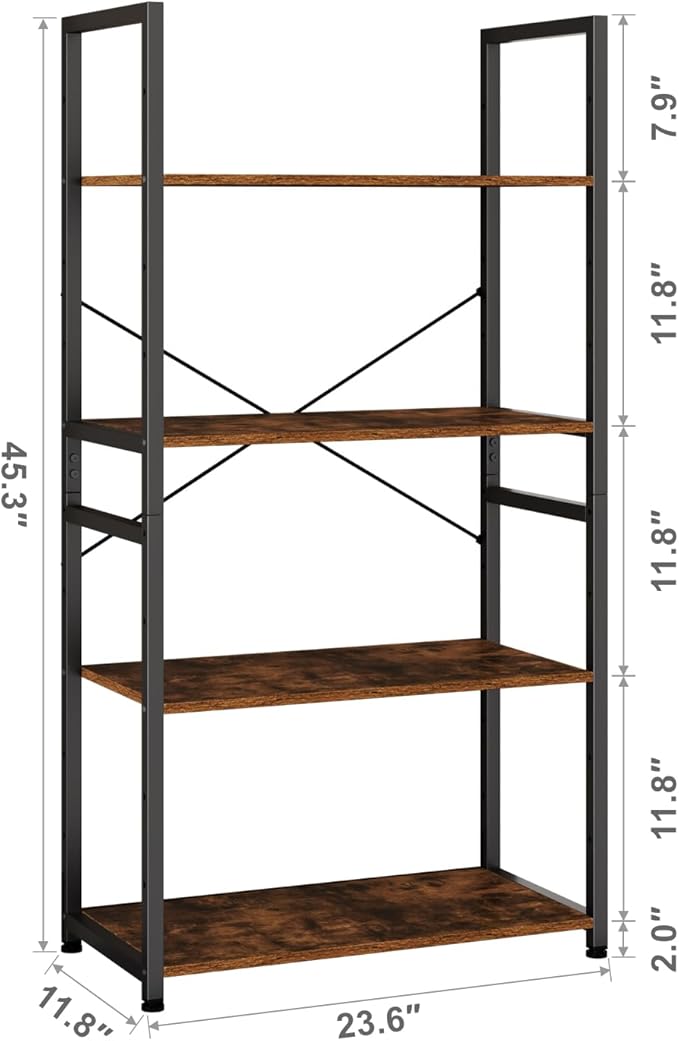 Book Shelf, Adjustable 4-Tier Tall Bookshelf, Wooden Bookcase Shelves for Bedroom, Living Room, Display Shelf for Home, Office, Kitchen, Standing Shelving Unit Storage Organizer BC-BR-4