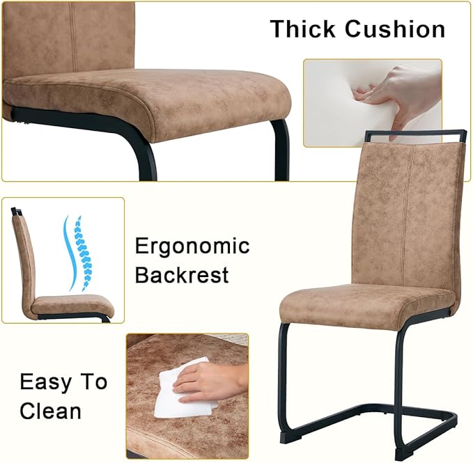 42"-54" Extendable Dining Table Set for 6, Oval Dining Table Set for 6, 0.73" Thick Wood Tabletop with Smooth Edge, Black Metal Leg with Non-Slip Footmat, 6 Soft PU Chairs, for Kitchen, Small Space