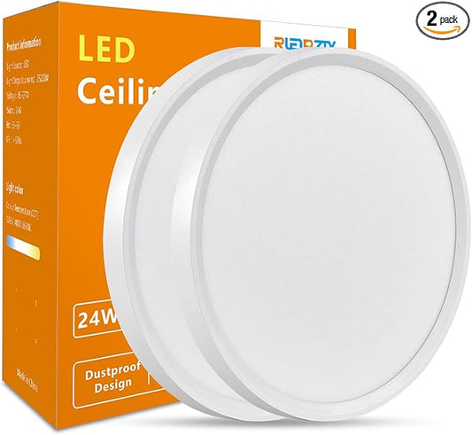 Led Flush Mount Ceiling Light,16 Inch 32w 3480lm,3000k/4000k/6000k 3CCT Selectable, Round Modern Flat Panel Super Slim Led Ceiling Light,for Living Dining Kitchen Bedroom Room (2Pack-White)