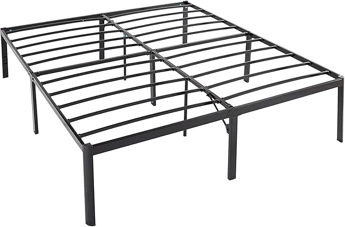 Amazon Basics Sturdy Heavy-Duty Non-Slip Platform Bed Frame King Size Storage, Steel Slat Support, Noise Free, Easy Assembly, 18 Inch Black