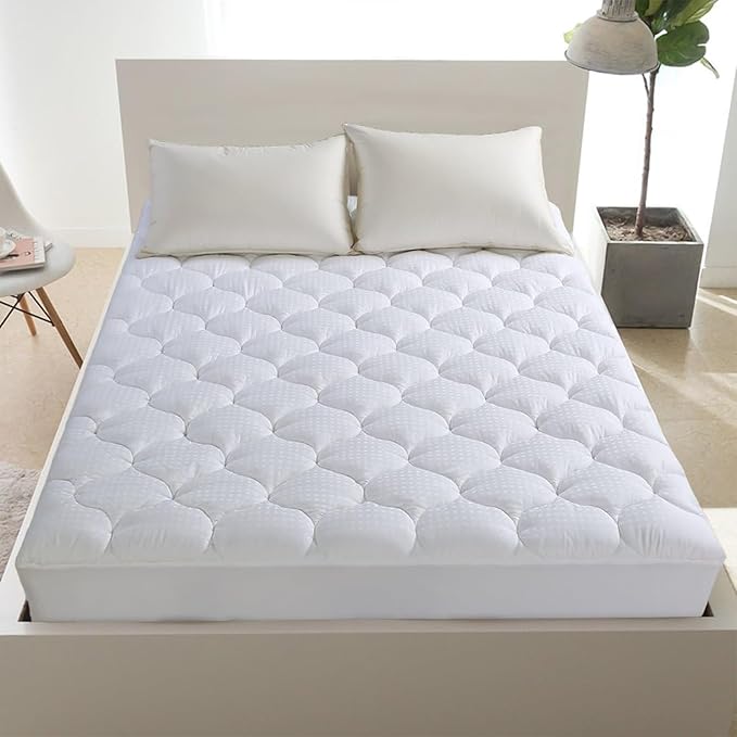 LEISURE TOWN Full Mattress Pad Fitted Quilted Cotton Mattress Cover Cooling Soft Pillow Top Mattress Topper with Down Alternative Filling Mattress Protector with 8-21 Deep Pocket (54x75 White)