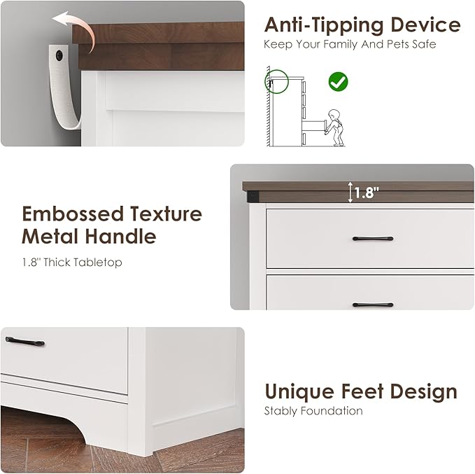 Farmhouse 8 Drawer Dresser for Bedroom, 52" Wide Chest of Drawers, Wooden Dresser TV Stand, Storage Dressers Organizer for Bedroom, Living Room, Hallway, White