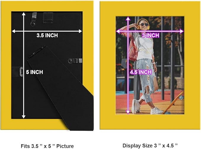 Renditions Gallery 3.5x5 inch Picture Frame High-end Modern Style, Made of Solid Wood and High Definition Glass Ready for Wall and Tabletop Photo Display, Yellow Frame