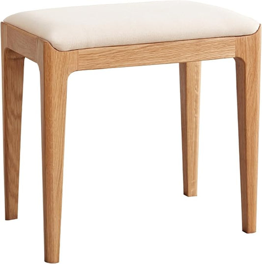 Solid Wood Small Vanity Stool Chair, High-Rebound Sponge Seat, Fully Assembled Makeup Chair, Footstool for Bedroom, Dining Room, Entryway, Natural Oak