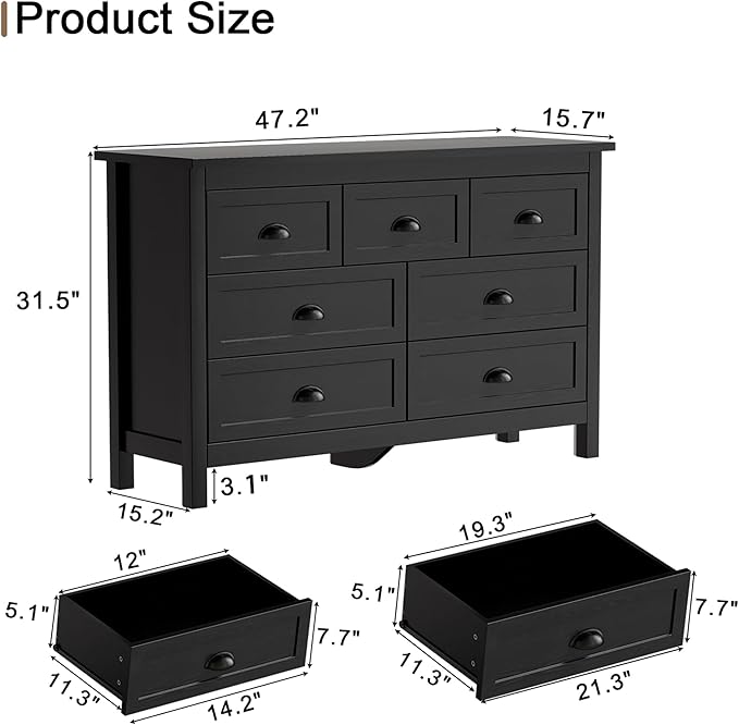 Wananlanen® Farmhouse Dresser for Bedroom, Antique Double Dresser & Chest of Drawer with Vintage Handle and Storage, Wooden Tall Rustic Organizer for Bedroom