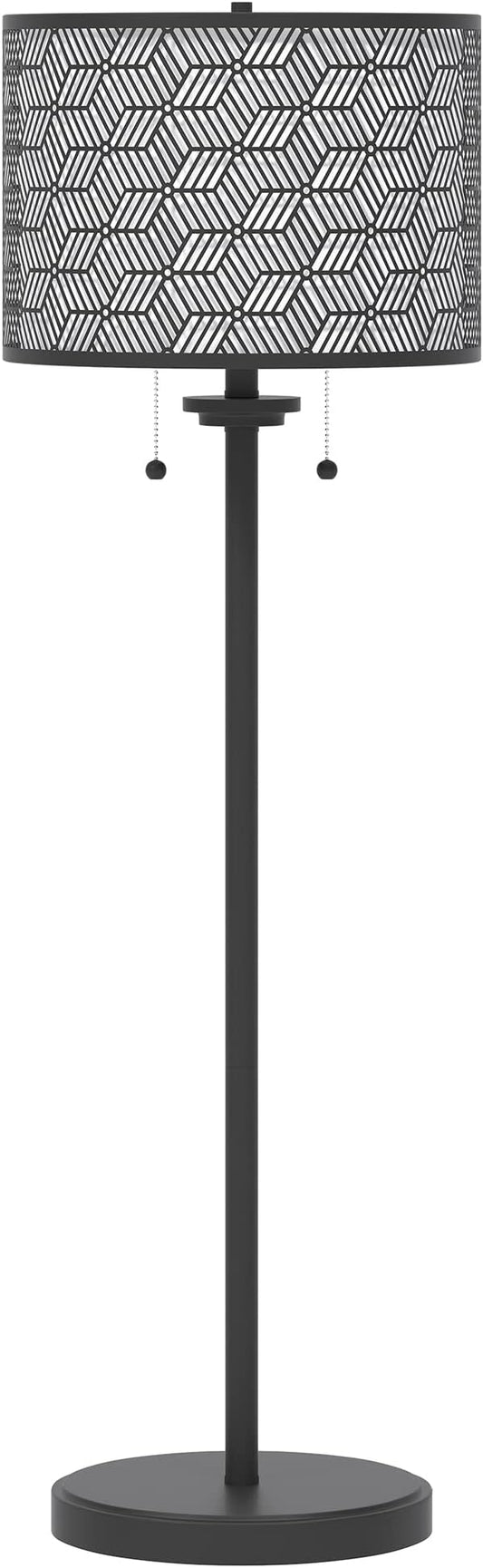 Inlight 59" High Double Shade Pull Chain Modern Floor Lamp for Living Room, Black Metal Frame and White Fabric Shade, Bulb Not Included, IN-0857-2-BK