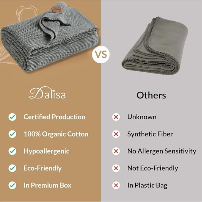 Dalisa 100% Organic Turkish Cotton Throw Blanket - GOTS Certified, Cozy - Perfect for Couch, Bed, and Home Decor - Boho Vintage Knit Alina (Green, 50x60)