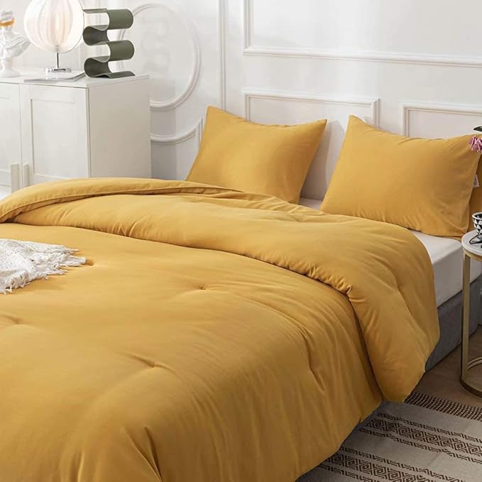 Cottonight Mustard Yellow California King Comforter Sets Dark Yellow Bedding Comforter Set Ginger Blanket Quilts Cozy Breathable Blanket Quilts Bedding Set Cal King Bed