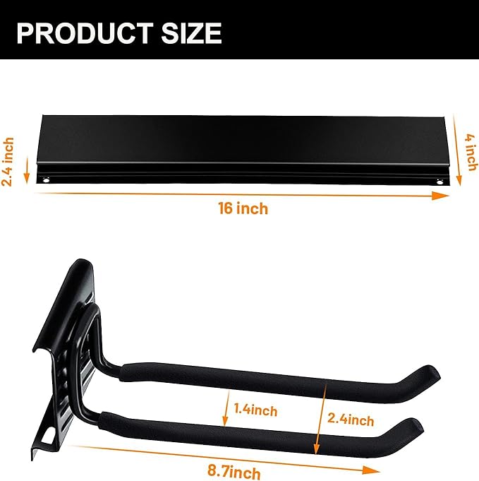 Wallmaster Garage Storage Organization Wall Mount, Garden Tool Rack Organizer Heavy Duty Folding Chair Hangers with 12 Adjustable Hooks 96inch Tracks Max Load 900lb