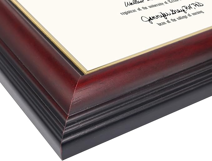 GraduationMall 8.5x11 Certificate Diploma Frame,Solid Wood & UV Protection Acrylic,Cherry Finish with Gold Trim