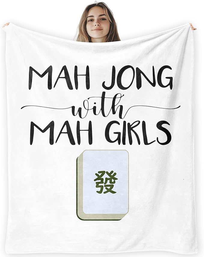 Mahjong Throw Blanket for Girls Women,Gifts for Women Mahiong Players Lovers,Mah Jong Blanket for Office Couch Bed Girl Dorm Bedroom Living Room,50x60 Inches