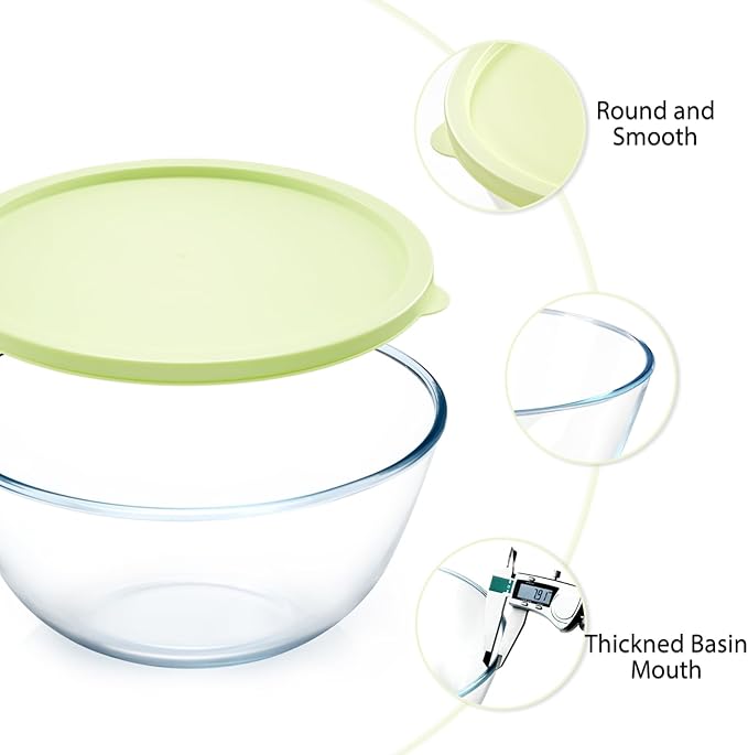 NUTRIUPS 4.7 Quart Large Glass Mixing Bowl with Lid, Deep Big Glass Bowl Large Salad Bowl (Spring Pine Green)