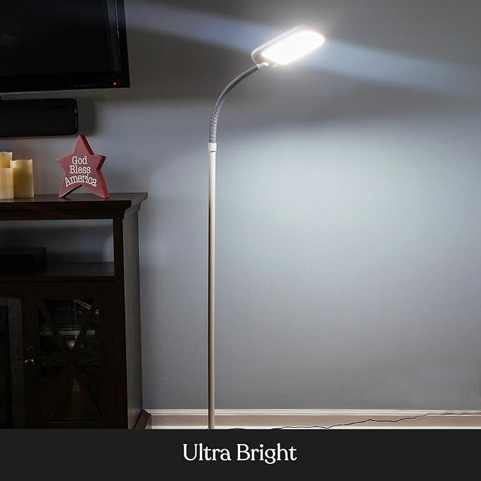 Brightech Litespan LED 2nd Edition Reading Floor Lamp with Cool, Soft & Warm White LED's - Built-in Dimmer - Adjustable Design Pivots in Any Direction - Energy Saving 12 Watts - Alpine White