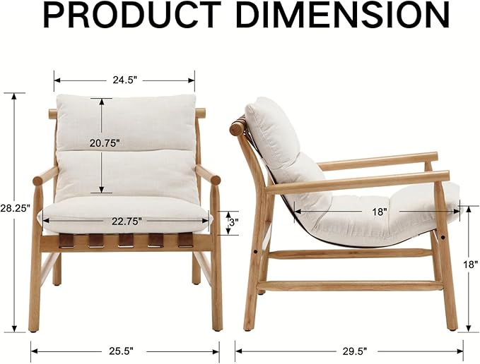 Modern Accent Chair Upholstered Armchair - Solid Wood Lounge Chair with Removable Cushion, Low Back Reading Chair for Living Room/Bedroom/Balcony, Chenille Sofa Chair (Easy Assembly)Off White