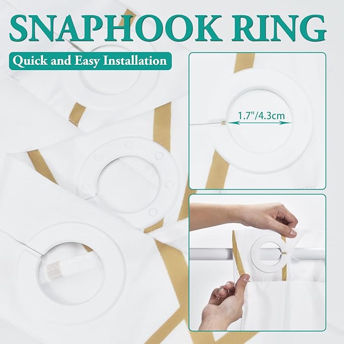 No Hook Gold White Striped Stall Shower Curtain with Snap in Liner Set - Hotel Shower Curtain and Liner Set with See Through Mesh Top Window,Machine Washable, 54x80 INCH