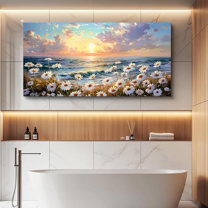 PHAOHUAXM Large Canvas Wall Art For Living Room Bedroom Wall Decor Home Office A Landscape Painting Of A Sea Of White Flowers Painting Room Bathroom Dining Room Artwork Picture Wall Decor 20x40 In