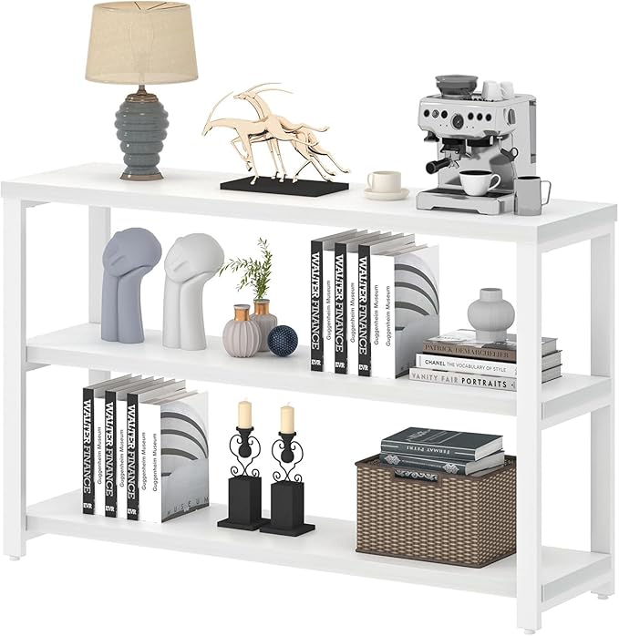 EXCEFUR Modern Entryway Table, Sofa Console Tables for Living Room, 3 Tier Foyer Table for Hallway, Behind Couch (47 Inch, White)