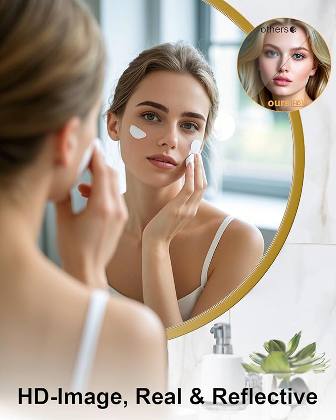 Round Bathroom Mirror 30" X 30" Wall Mount Dresser Metal Frame Mirror Over Sink Vanity Hungs Horizontally Or Vertically for Bedroom, Entryway, Living Room,Gold