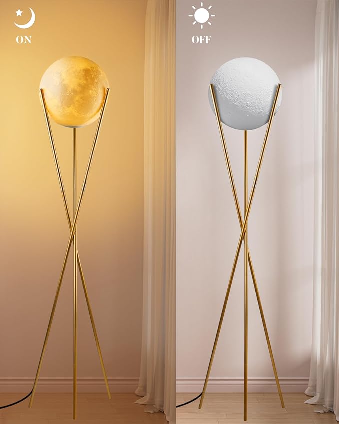 Lightdot 66" Globe Moon Floor Lamp for Living Room Modern Gold Tripod Floor Lamp with 3D Printing Frosted Shade E26 300K Bulbs Included Mid Century Tall Pole Lamp for Bedroom Office
