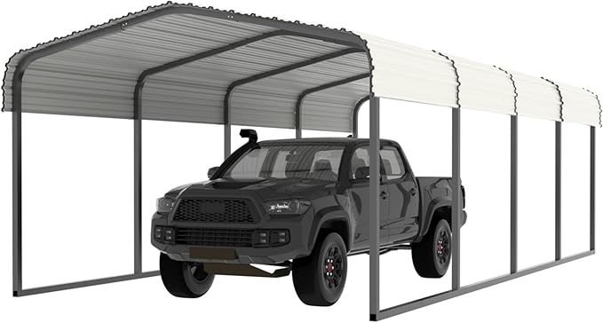 MUPATER 12 x 20 FT Heavy Duty Metal Carport,Garage Car Shelter Shade for Outdoor with Heavier Metal Frame, Carport Canopy with Roof and Bolts for Car, and Boats, Cream White