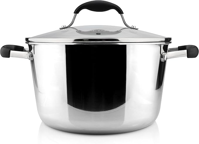 AVACRAFT 18/10 Tri-Ply Stainless Steel Dutch Oven, Chef’s Pan with Glass Lid, Induction Compatible, Multipurpose Stock Pot, 5 Quart