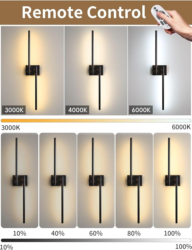 Battery Operated Wall Sconce, 30.7 in Wall Sconces Set of Two Battery Operated, 6000mAh Rechargeable Wall Sconces Battery with Remote, LED Wireless Wall Light for Living Room