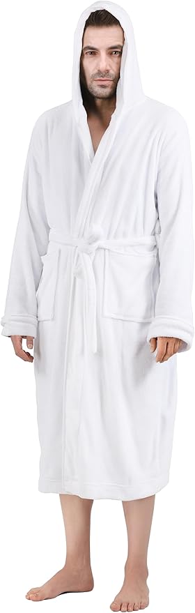 NY Threads Mens Robe with Hood, Luxury Plush Fleece Hooded Mens Bathrobe, Spa Bath Robe for Men
