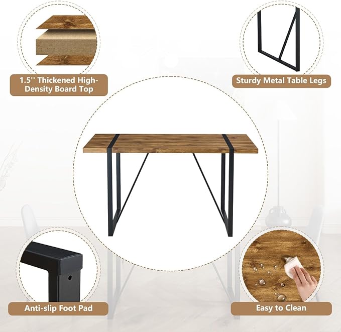 Dining Table Set for 6，Dinner Table Set for 6，55'' Kitchen Table and Suede Nap Fabic Chairs Set of 6，7 Piece Dining Table Set for Kitchen Dining Room