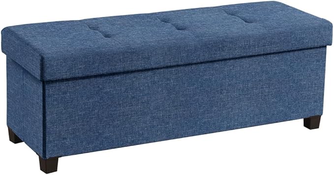 Ornavo Home 43 Inch Storage Ottoman, Large Storage Bench, Ottoman with Storage with Legs, Foot Rest Stool, Bedroom Bench - Navy Blue