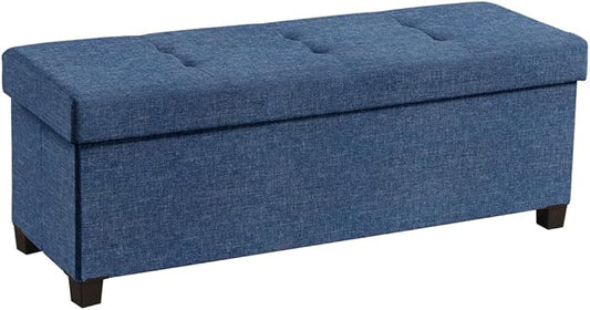 Ornavo Home 43 Inch Storage Ottoman, Large Storage Bench, Ottoman with Storage with Legs, Foot Rest Stool, Bedroom Bench - Navy Blue