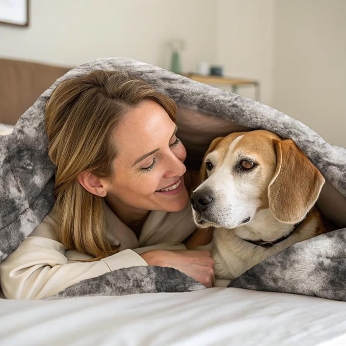 Krifey Faux Fur Throw Blanket, Super Soft Cozy Blanket, Luxury Fluffy Blanket Warm Bed Throw, Plush Christmas Birthday Gifts for Women, Room Home Dorm Decor, Marbled Gray 50" x 60"