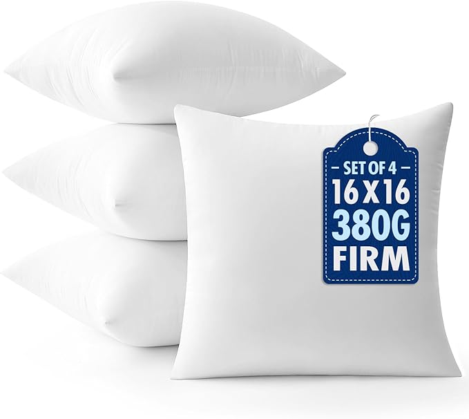 MIULEE Throw Pillows Inserts, Pack of 4 16x16 Inch 100% Virgin Fiber Filling Bed Couch Pillows