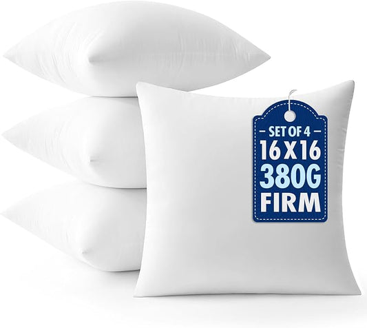 MIULEE Throw Pillows Inserts, Pack of 4 16x16 Inch 100% Virgin Fiber Filling Bed Couch Pillows
