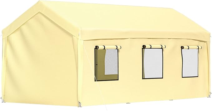 VEVOR Carport 10x20 ft Heavy Duty Canopy, Portable Garage Shelter with 8 Legs, Removable Sidewalls & Windows, Adjustable Peak Height 8.3-10 ft, Ideal for Cars, Boats, and Parties, Yellow